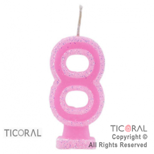 VELA NUMEROTE N.8 CON BRILLO ROSA x 10